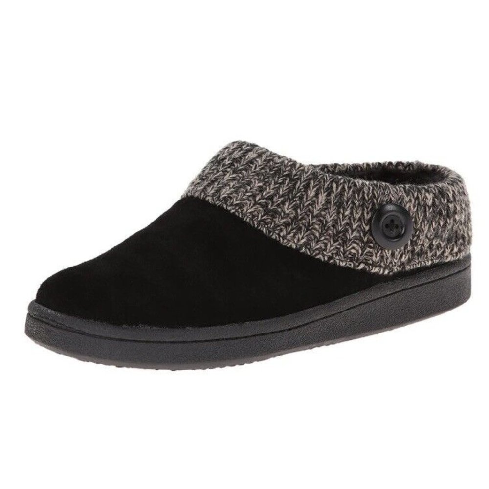 Clarks Womens Slipper Suede Leather Knitted Clog Slippers Fur Linning Size 5